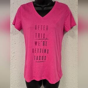 Athletic Works Pink V-Neck Tee with Fun Graphic